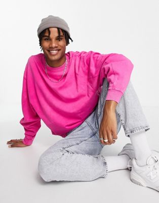 River Island long sleeve washed crew sweat in pink