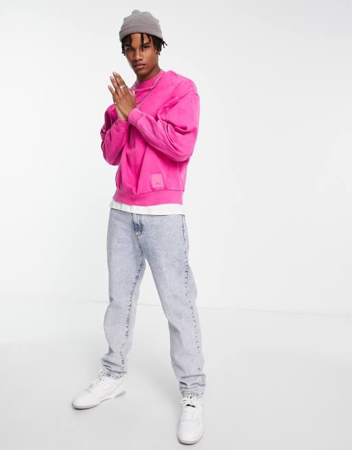 River Island long sleeve washed crew sweat in pink ASOS