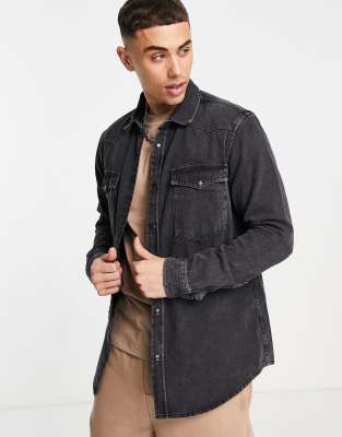 River Island long sleeve western shirt in black - ASOS Price Checker