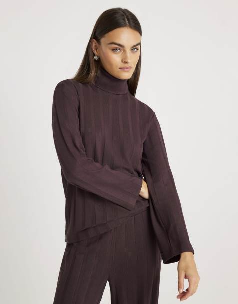 River Island Long sleeve wide ribbed top in brown - dark - view 1