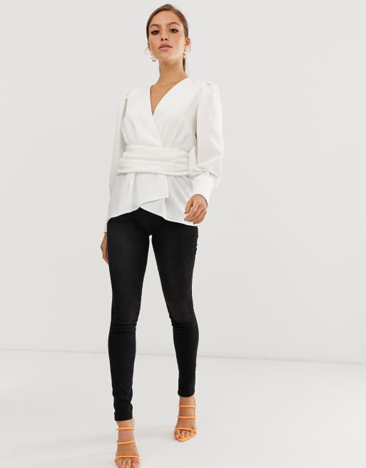 River island white long best sale sleeve blouse