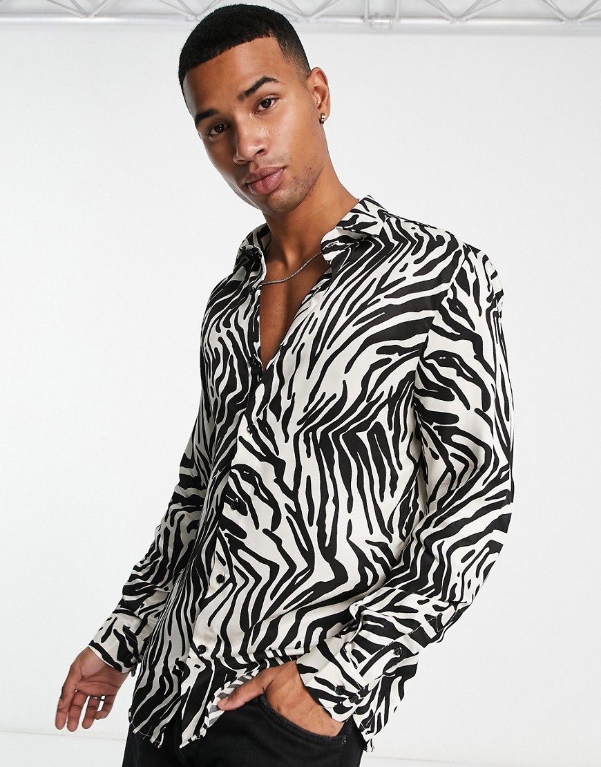 River Island long sleeve zebra shirt in black