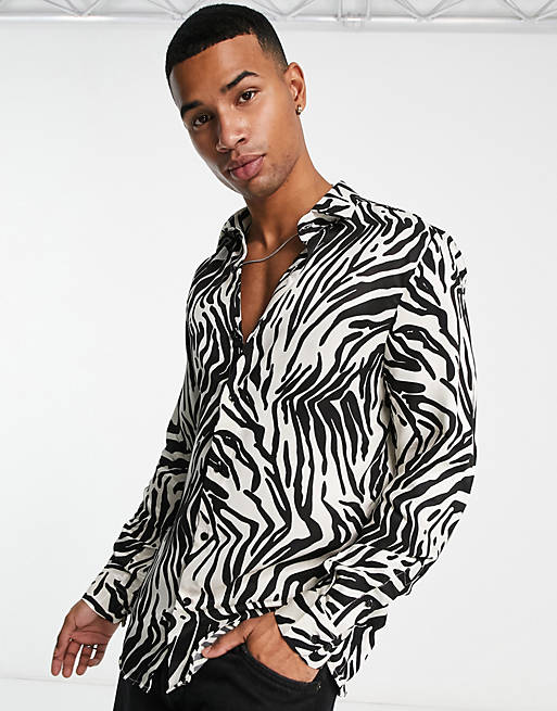 River Island long sleeve zebra shirt in black | ASOS