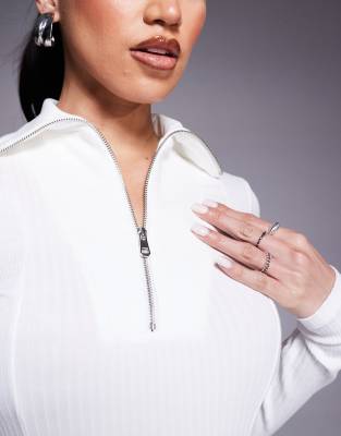 RIVER ISLAND LONG SLEEVE ZIP FRONT RIBBED TOP 