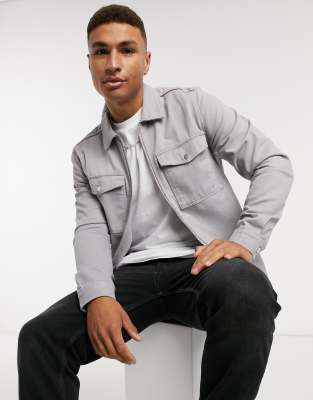 River Island long sleeve zip through overshirt in gray