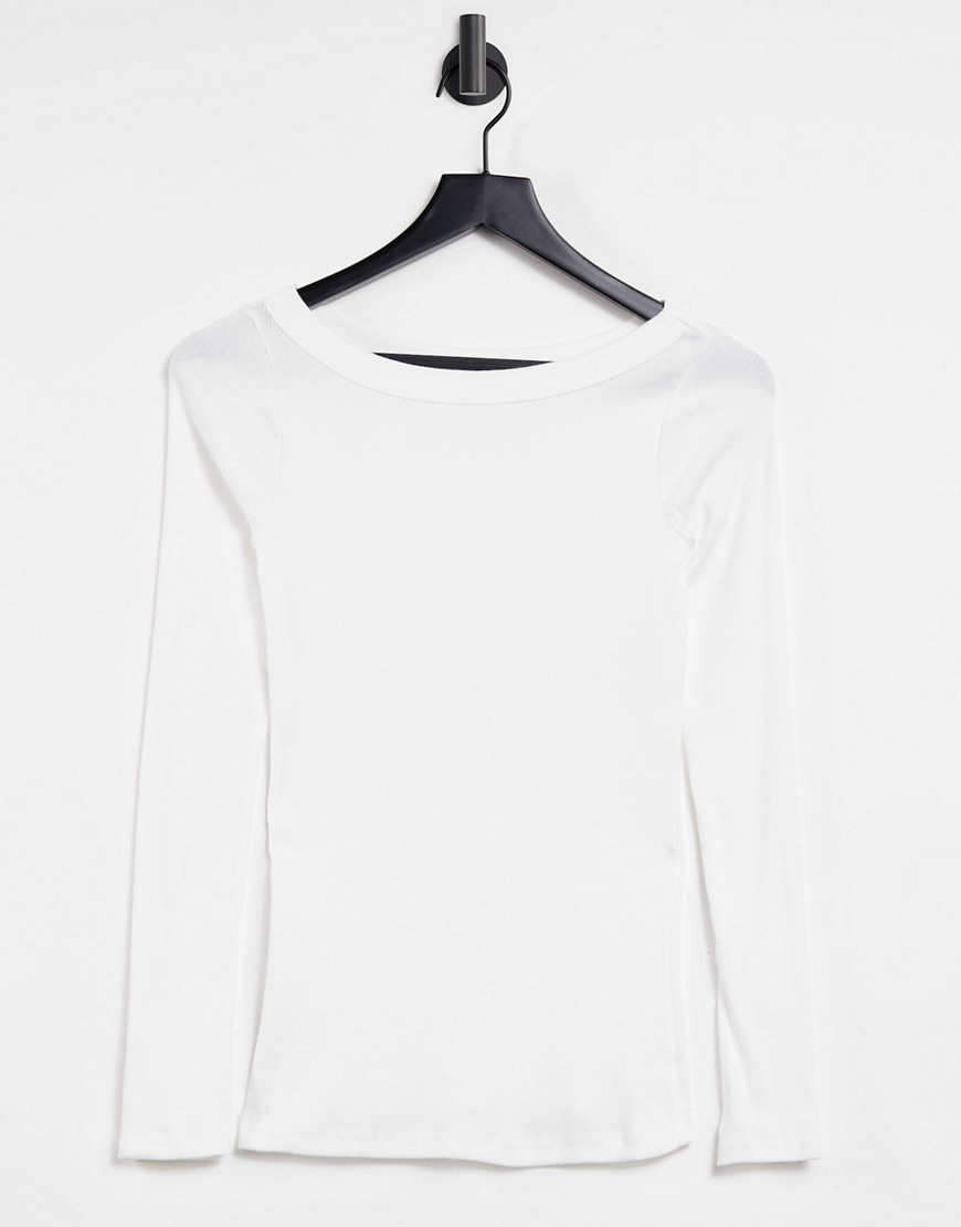 River Island long sleeved boat neck t-shirt in white
