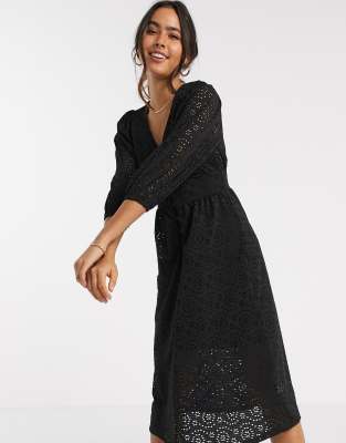 black broderie midi dress