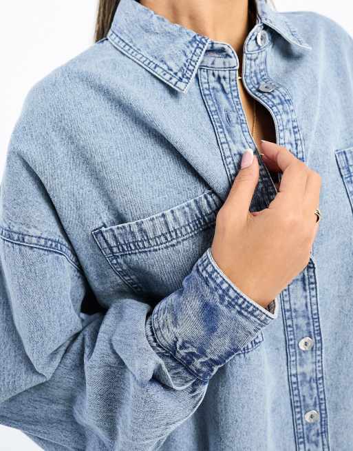 River Island long-sleeved denim shirt in blue, 3 of 4