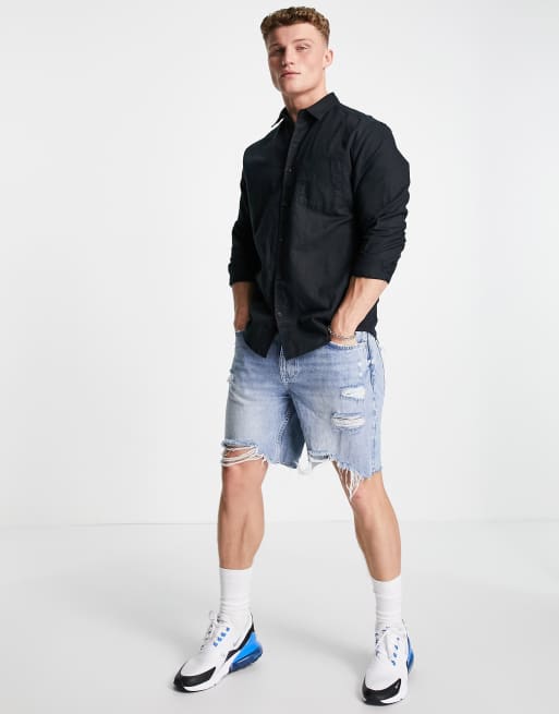 River Island long-sleeved linen shirt in black, 4 of 4