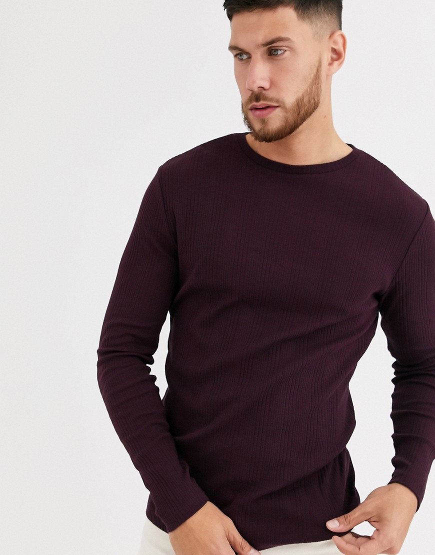 River Island long sleeved ribbed t-shirt in red
