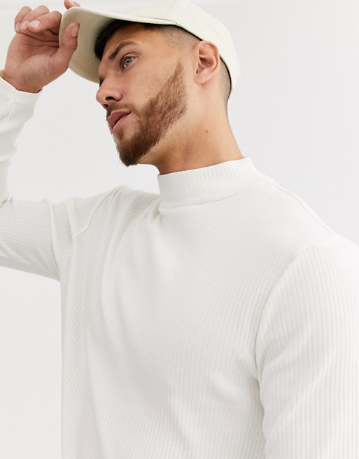 River Island long sleeved ribbed turtle neck t-shirt in stone