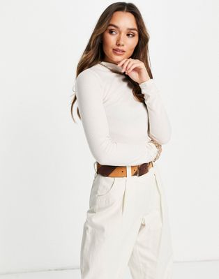 River Island long sleeved roll neck top in cream