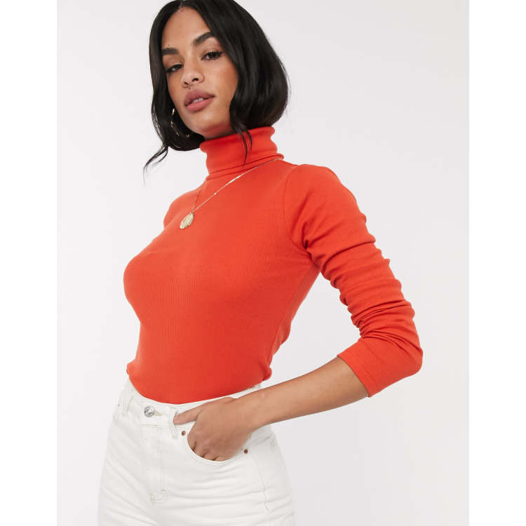 Orange roll clearance neck top