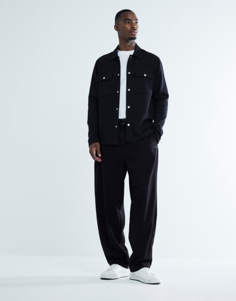 River Island Long sleeved slim jersey overshirt in black - view 1
