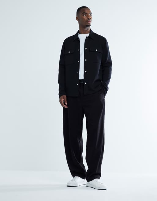 River Island Long sleeved slim jersey overshirt in black