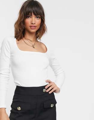 River Island long sleeved square neck top in white