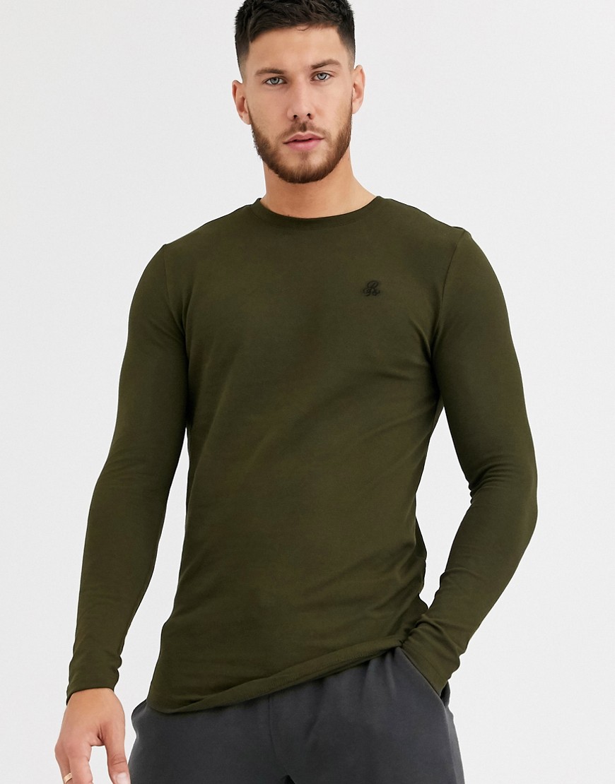 River Island Long Sleeved T-shirt With Rose Embroidery In Khaki-green