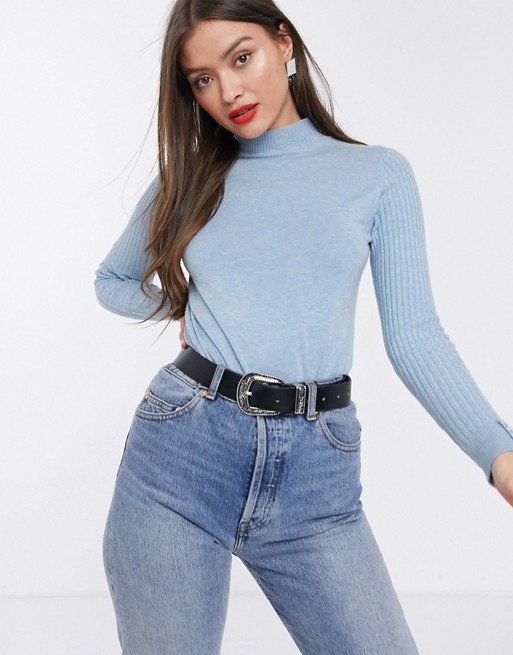 River Island long sleeved turtle neck top in light blue