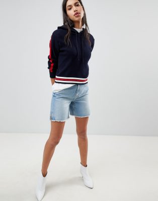womens longline denim shorts