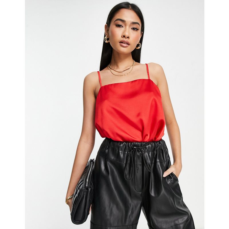 River Island – Longline-Camisole aus Satin in Rot