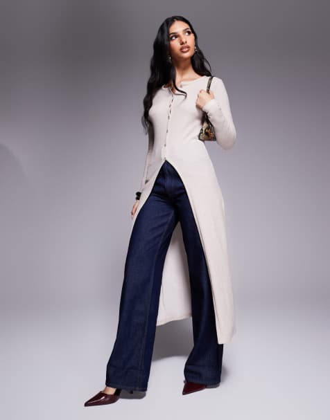 River Island longline cardigan in cream - view 1