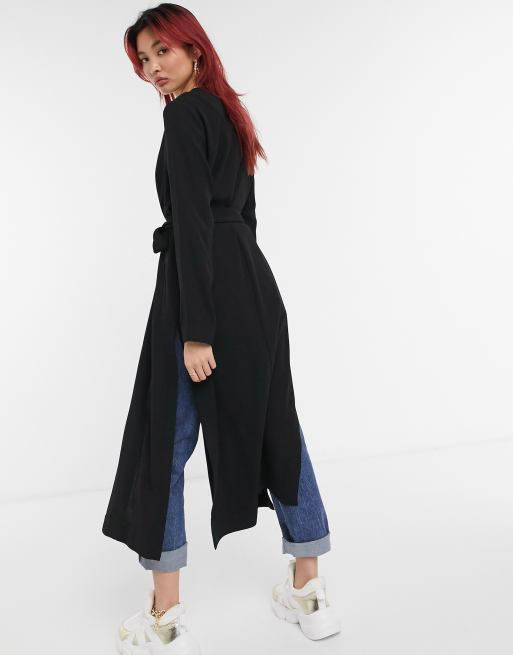 Black longline cheap duster jacket