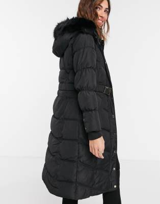 fur hood belted coat