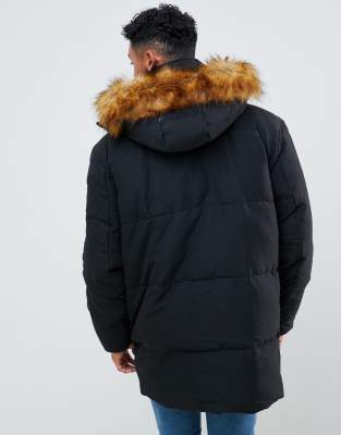 river island longline parka jacket in black