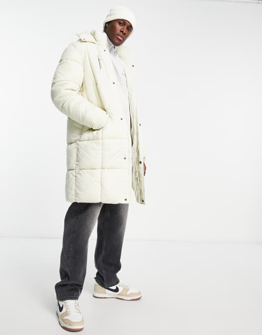 River Island longline puffer coat in ecru ASOS