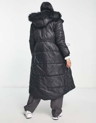 Long black down clearance coat with hood