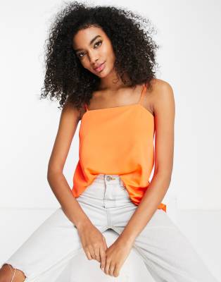 River Island longline satin cami in orange