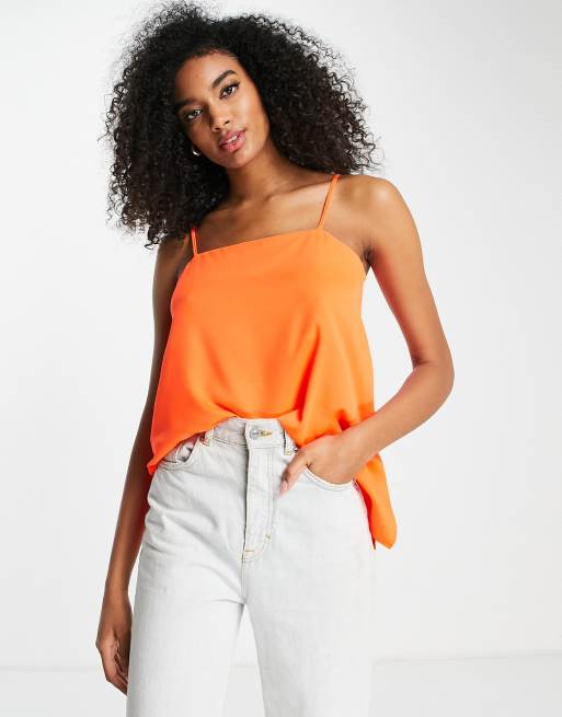 River Island longline satin cami in orange