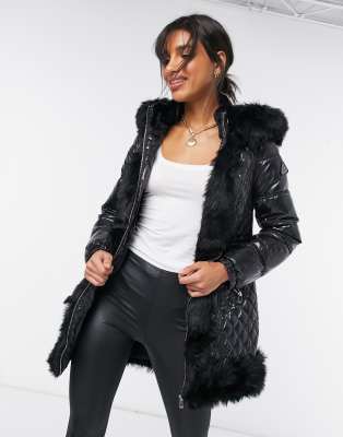 river island fur trim coat