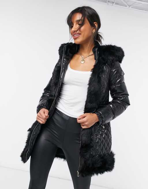 Shiny faux fur discount coat