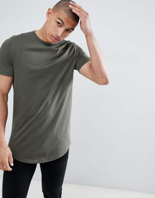 longline t-shirt with curved hem in khaki-Green