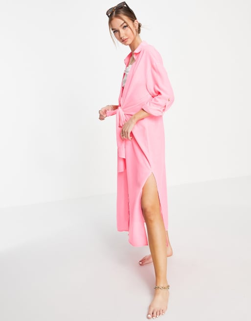 River island pink shirt dress online