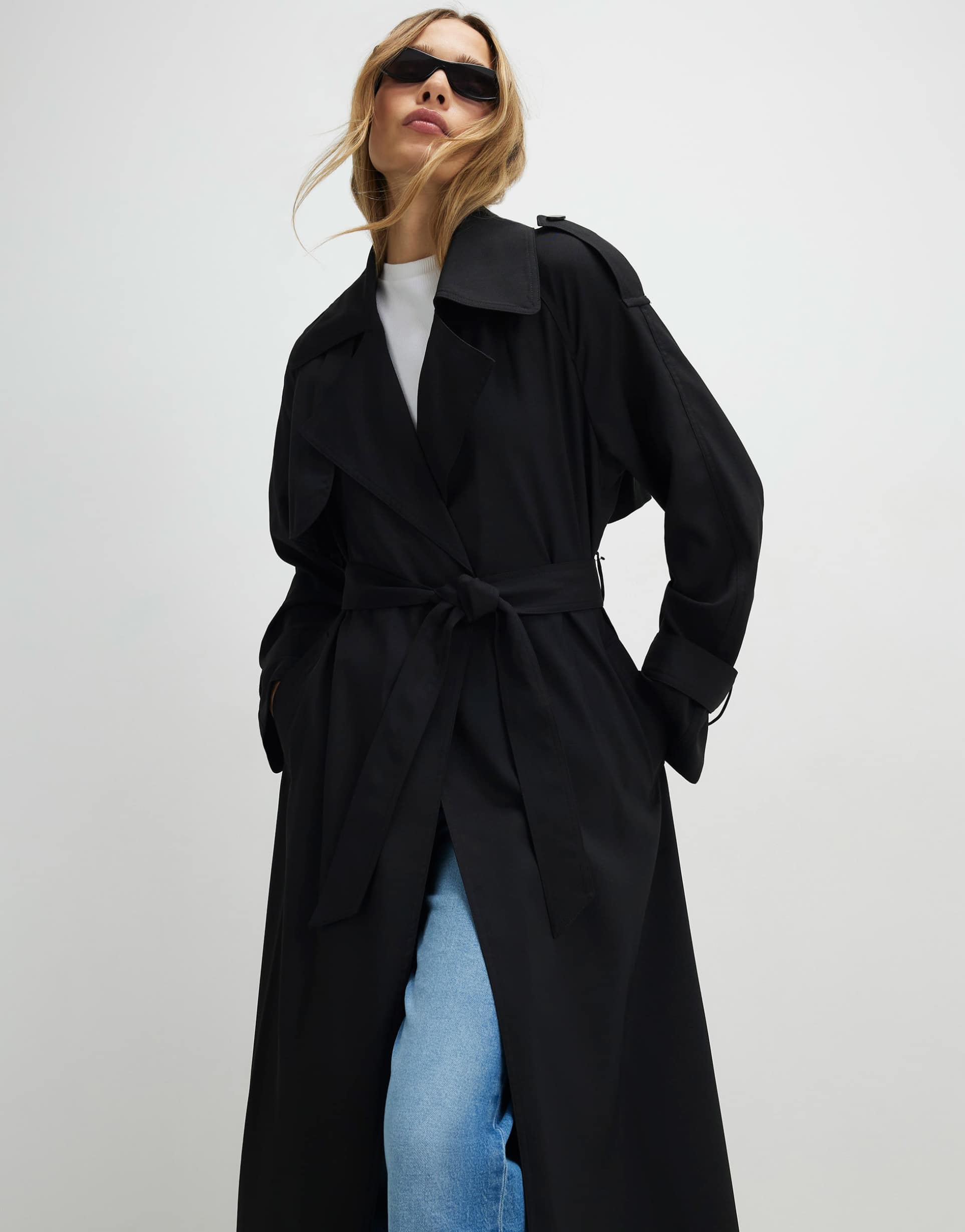 river island longline trench coat in black