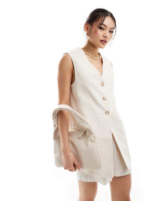 River Island longline waistcoat in cream-White