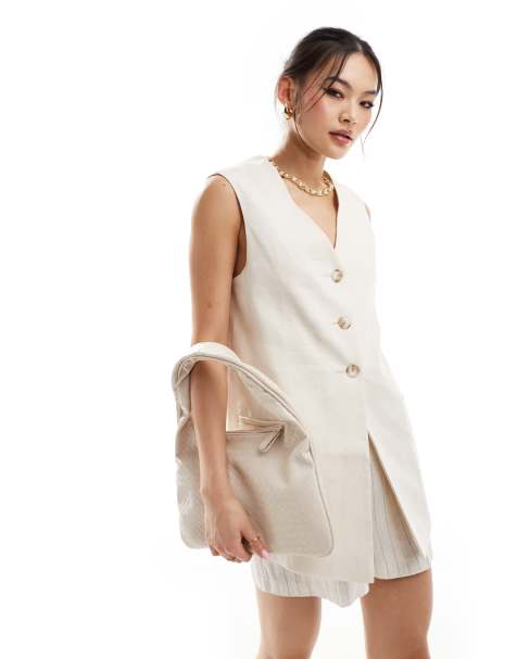 River Island longline waistcoat in cream - view 1