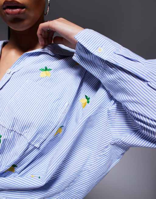 River Island longsleeve stripe shirt in light blue, 2 of 4