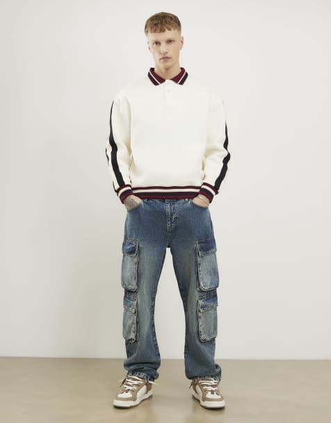 River Island Loose fit cargo jeans in blue