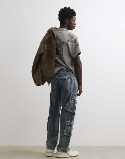 River Island Loose fit cargo leg jeans in denim, 4 of 4