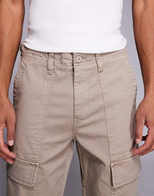 River Island loose fit cargo pants in stone, 4 of 5