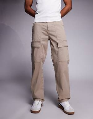 River Island loose fit cargo trousers in stone