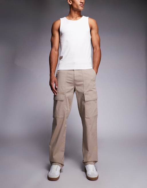 River Island loose fit cargo trousers in stone, 2 of 5
