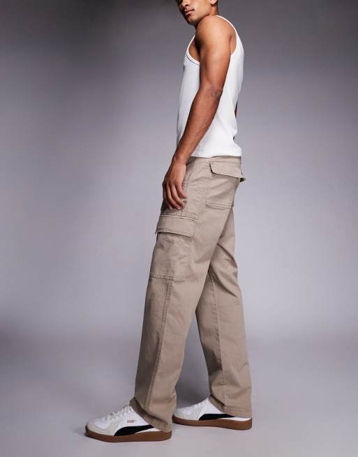 River Island loose fit cargo trousers in stone, 3 of 5