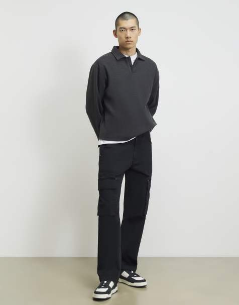River Island Loose fit cotton cargo trousers in black - view 1