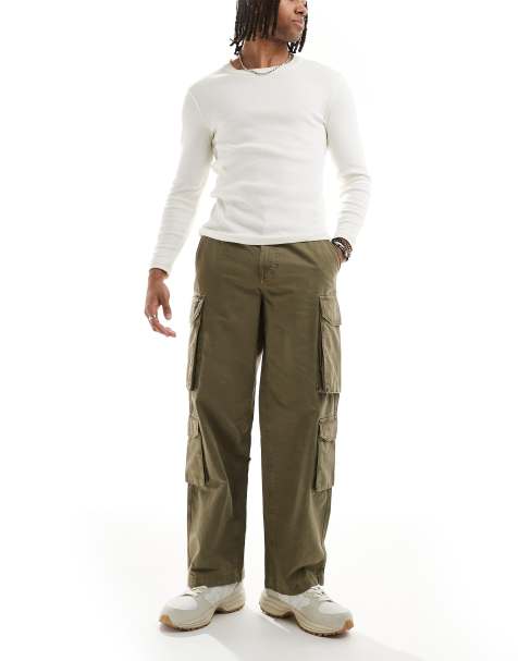 River Island loose leg cargo trousers dark khaki - view 1