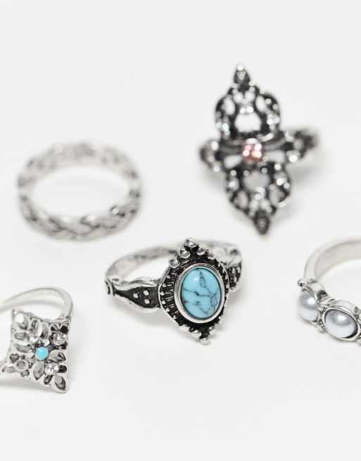 Lot De 6 Bagues Fantaisie - Occasion En Bon état Général, Sans Marque