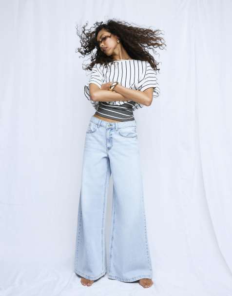 River Island Low rise baggy wide leg jeans in denim - light - view 1